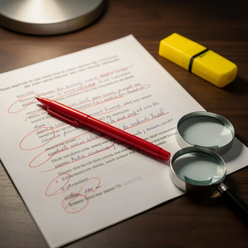 Documents de formation annotés au stylo rouge posés sur un bureau en bois