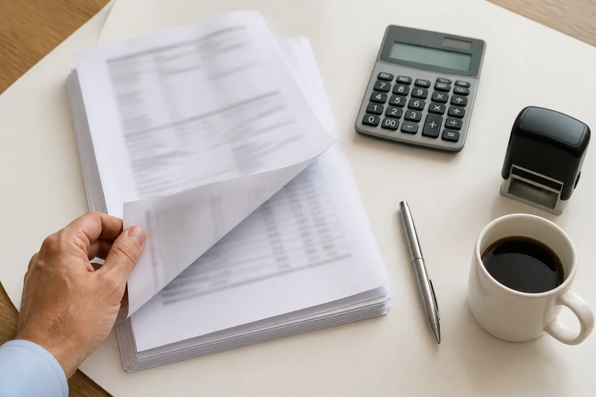 Documents de financement de formation, devis et calculatrice posés sur un bureau clair