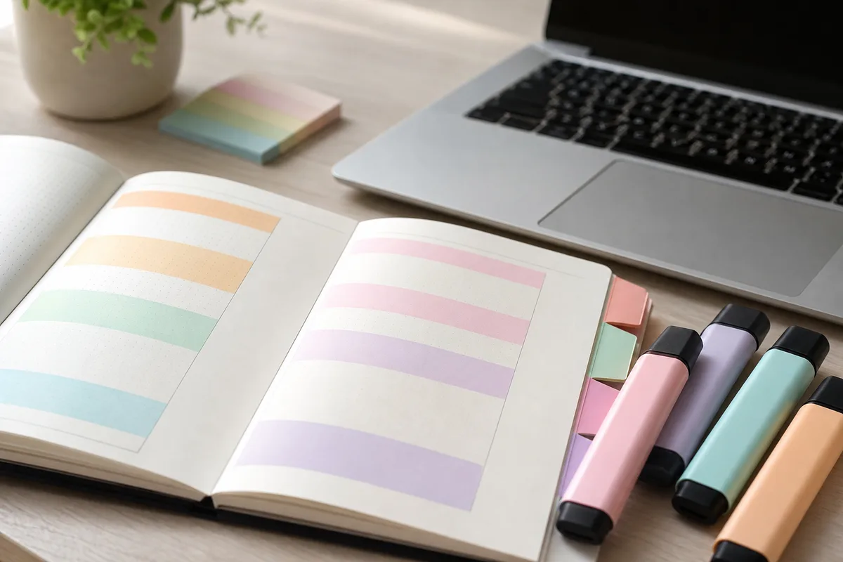 Carnet de notes structuré posé à côté d&rsquo;un ordinateur portable sur un bureau de travail